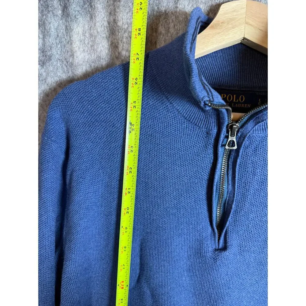 Polo Ralph Lauren Pima Cotton 1/4 Zip Large Blue Sweater Pullover Preppy Casual